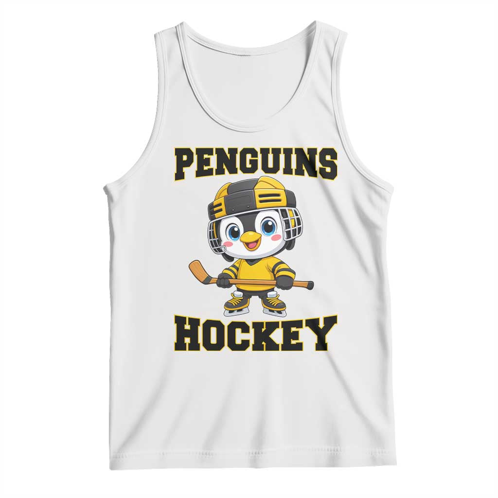 Funny Penguin Playing Ice Hockey Tank Top Winter Sports Gift TS12 White Print Your Wear