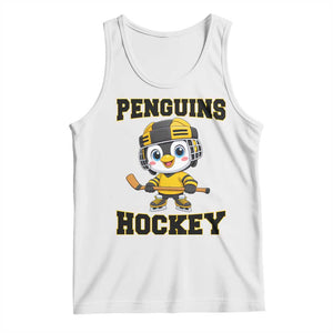 Funny Penguin Playing Ice Hockey Tank Top Winter Sports Gift TS12 White Print Your Wear