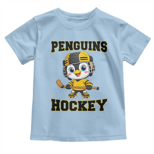 Funny Penguin Playing Ice Hockey Toddler T Shirt Winter Sports Gift TS12 Light Blue Print Your Wear