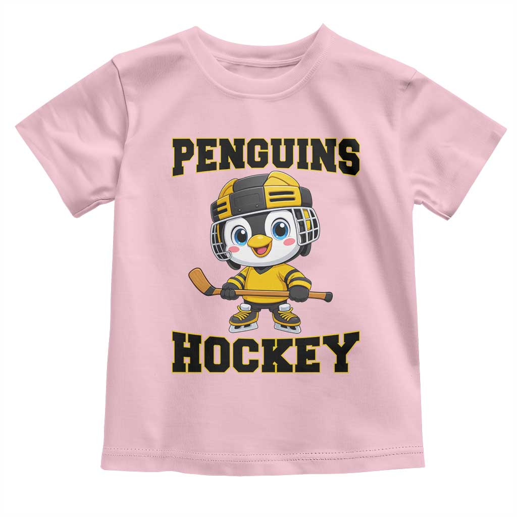 Funny Penguin Playing Ice Hockey Toddler T Shirt Winter Sports Gift TS12 Light Pink Print Your Wear