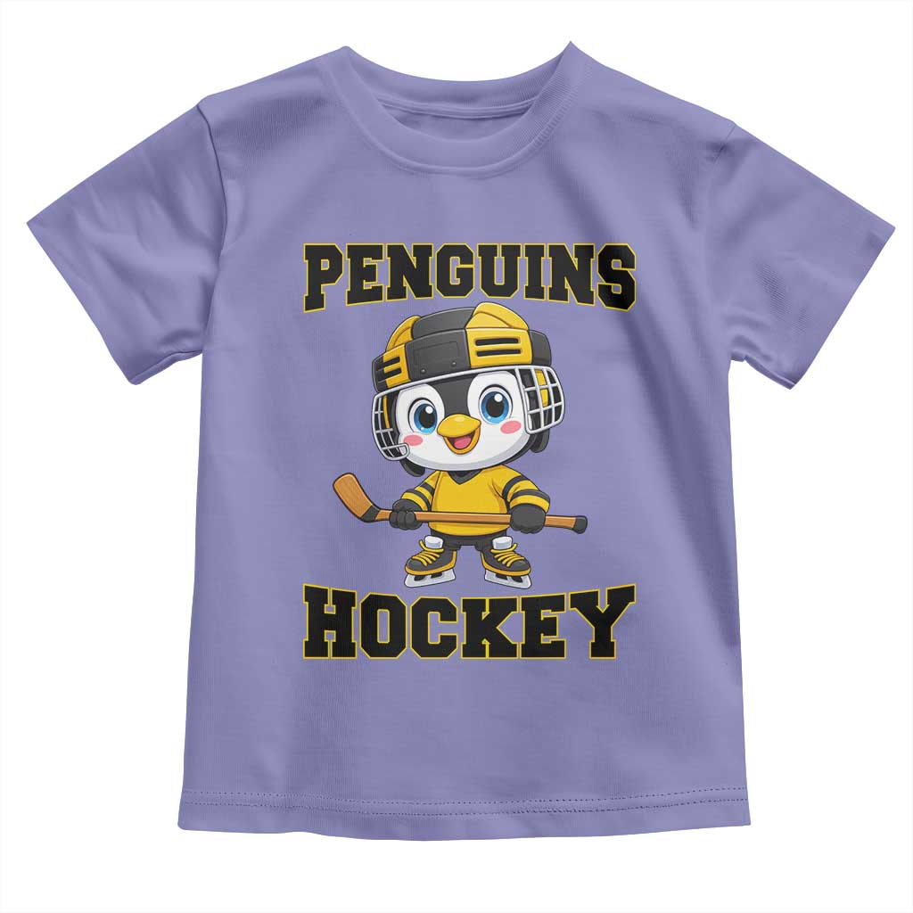 Funny Penguin Playing Ice Hockey Toddler T Shirt Winter Sports Gift TS12 Violet Print Your Wear