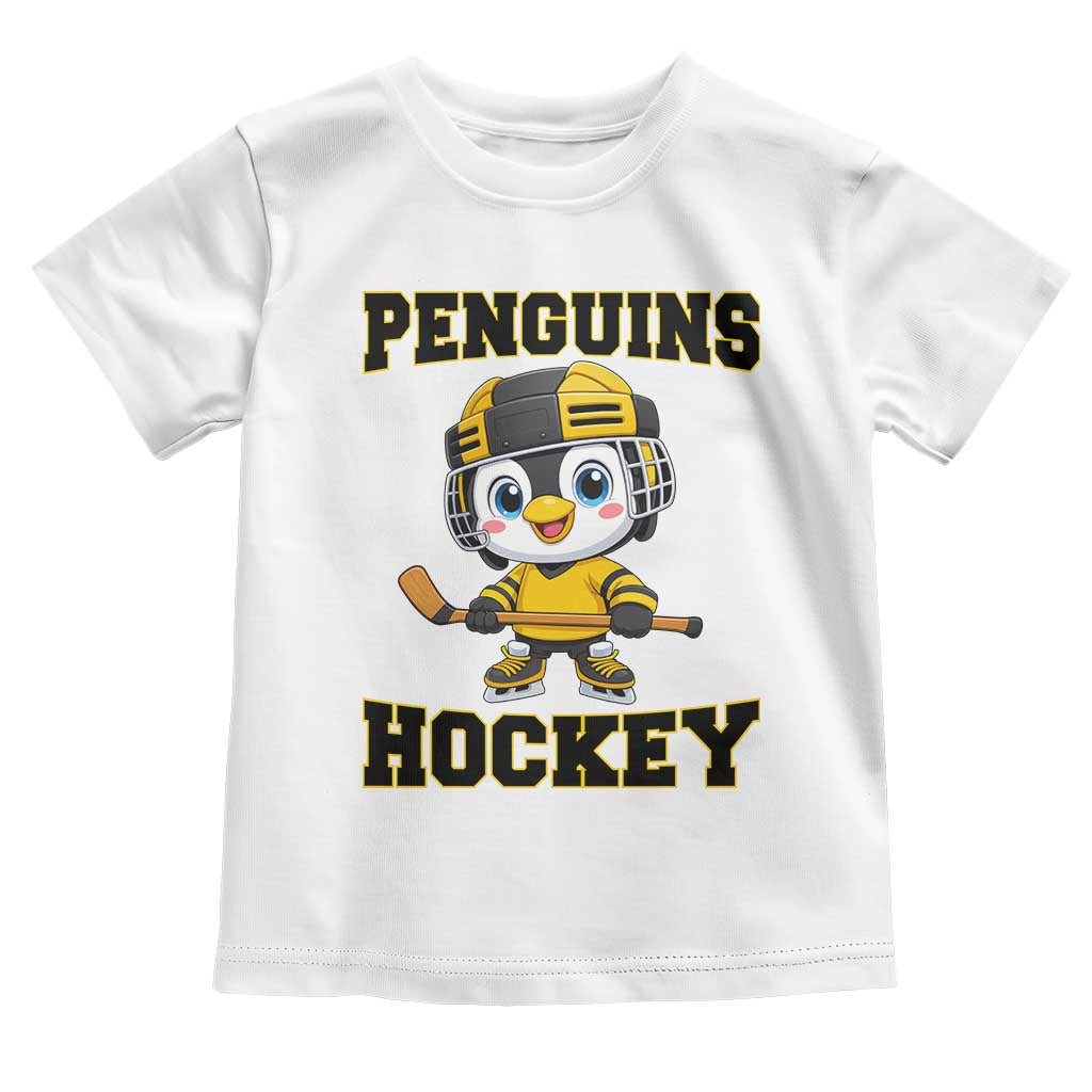 Funny Penguin Playing Ice Hockey Toddler T Shirt Winter Sports Gift TS12 White Print Your Wear