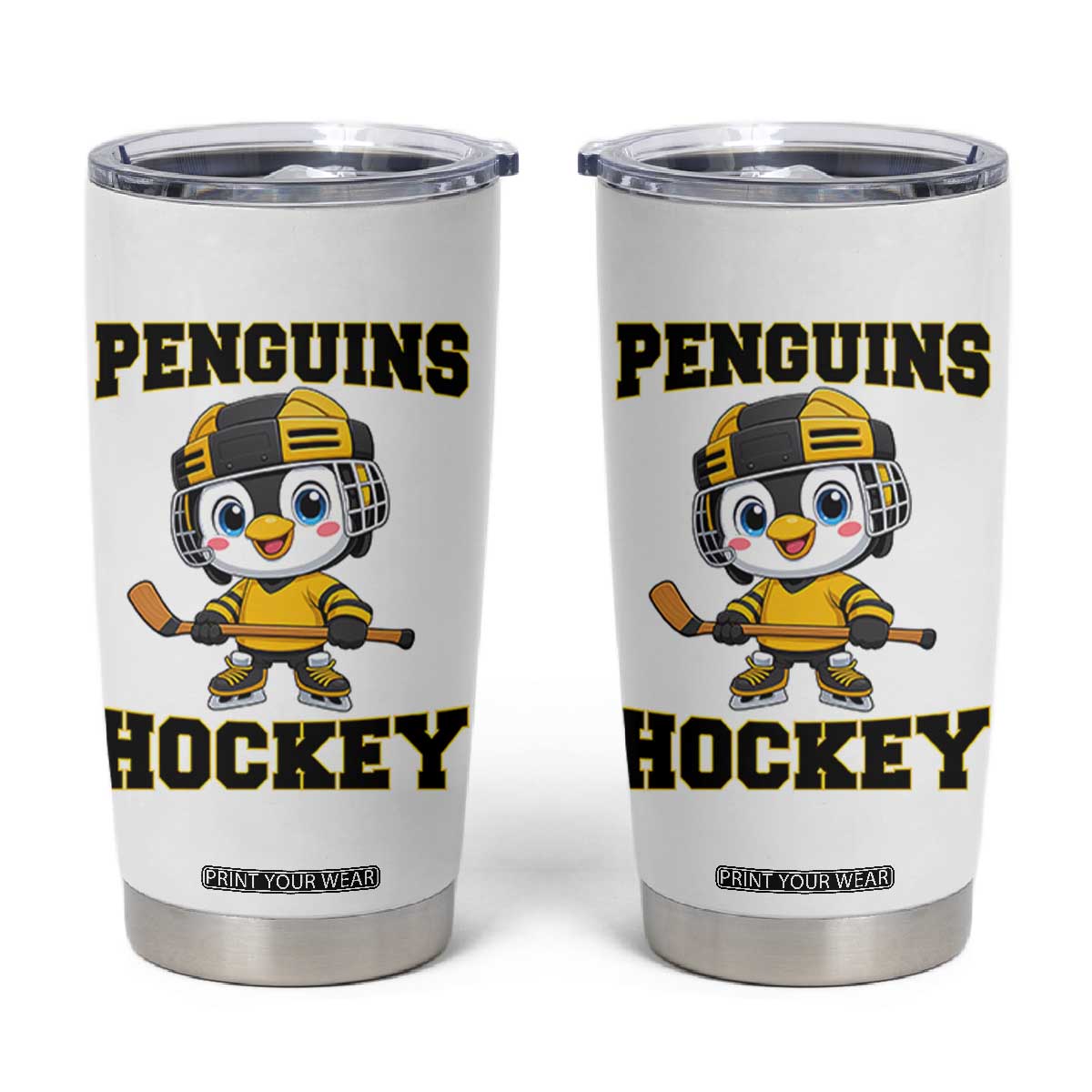 Funny Penguin Playing Ice Hockey Tumbler Cup Winter Sports Gift TS12 White Print Your Wear