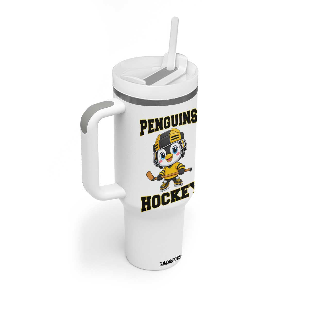 Funny Penguin Playing Ice Hockey Tumbler With Handle Winter Sports Gift TS12 Print Your Wear
