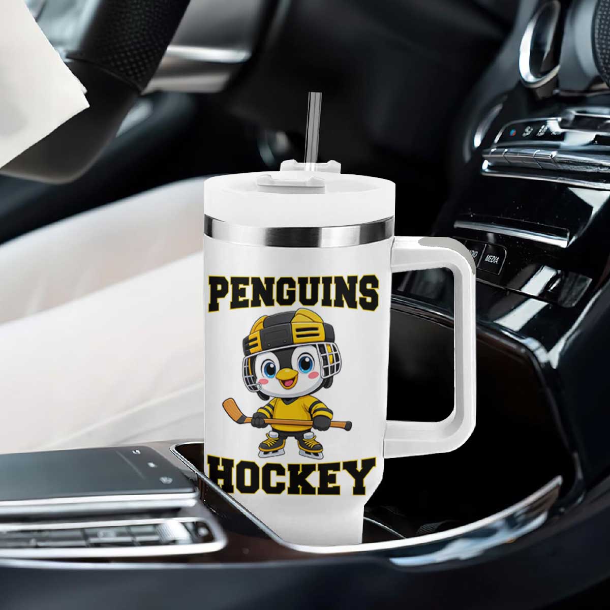 Funny Penguin Playing Ice Hockey Tumbler With Handle Winter Sports Gift TS12 Print Your Wear
