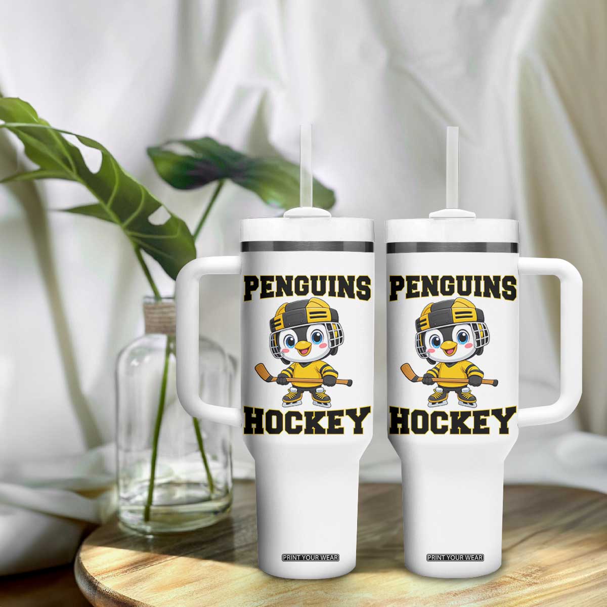 Funny Penguin Playing Ice Hockey Tumbler With Handle Winter Sports Gift TS12 Print Your Wear