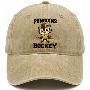 Funny Penguin Playing Ice Hockey Washed Cotton Baseball Cap Winter Sports Gift TS12 Print Your Wear