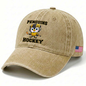 Funny Penguin Playing Ice Hockey Washed Cotton Baseball Cap Winter Sports Gift TS12 Print Your Wear