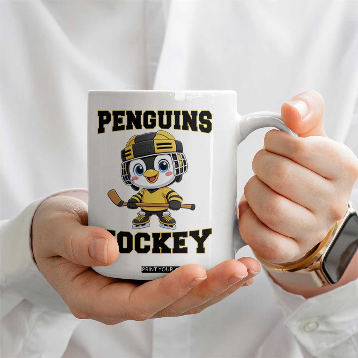 Funny Penguin Playing Ice Hockey Coffee Mug Winter Sports Gift TS12 Print Your Wear