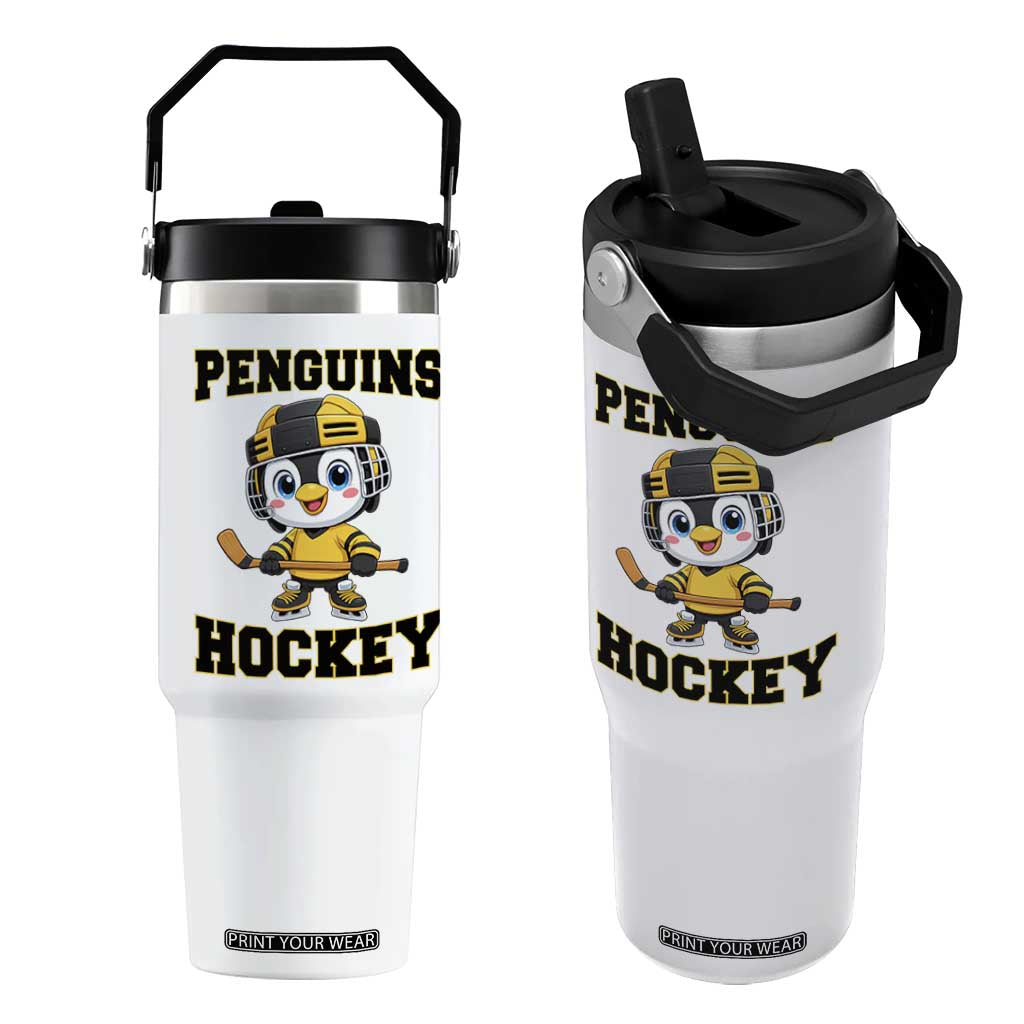 Funny Penguin Playing Ice Hockey Flip Straw Tumbler Winter Sports Gift TS12 One Size: 30 oz White Print Your Wear