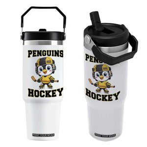 Funny Penguin Playing Ice Hockey Flip Straw Tumbler Winter Sports Gift TS12 One Size: 30 oz White Print Your Wear