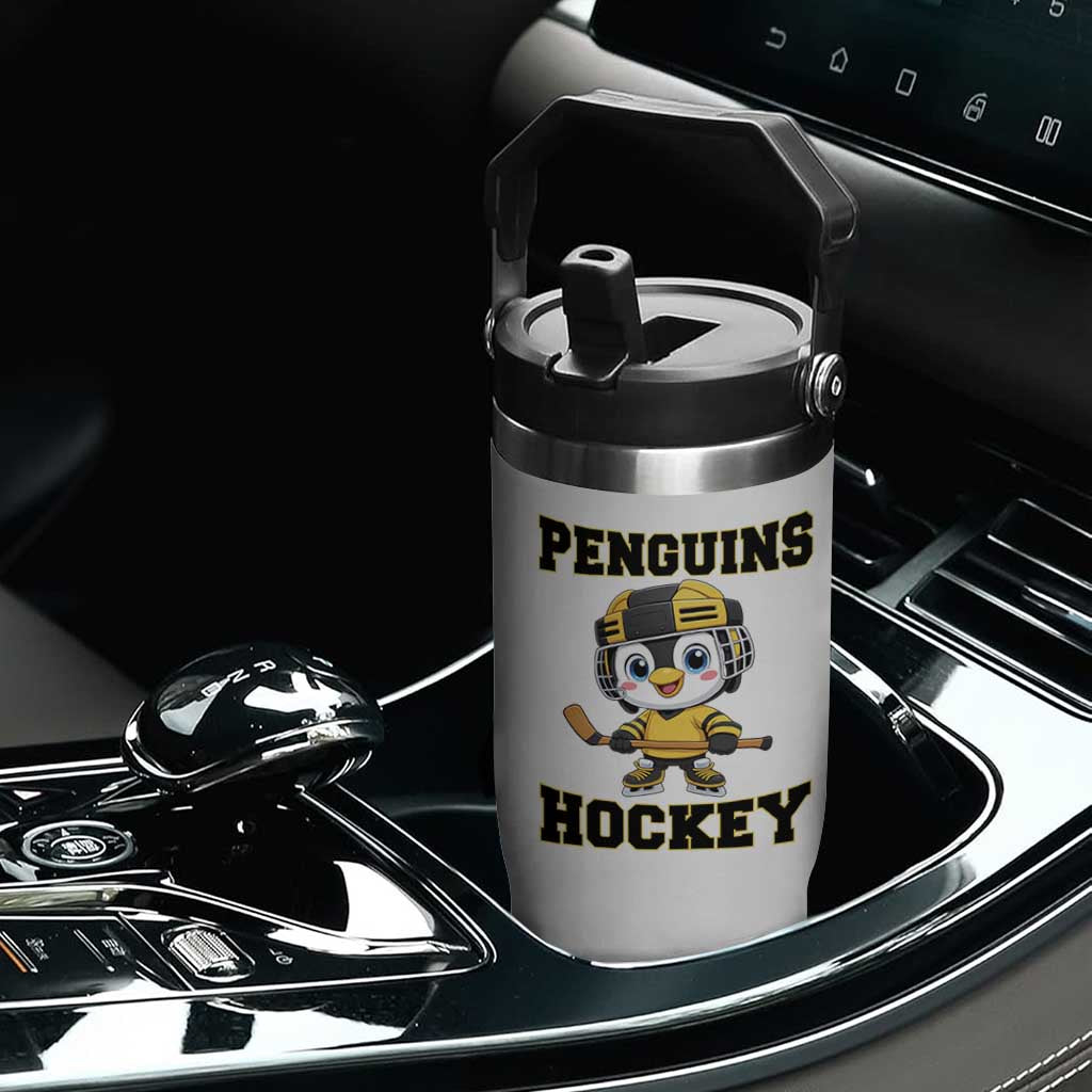 Funny Penguin Playing Ice Hockey Flip Straw Tumbler Winter Sports Gift TS12 Print Your Wear
