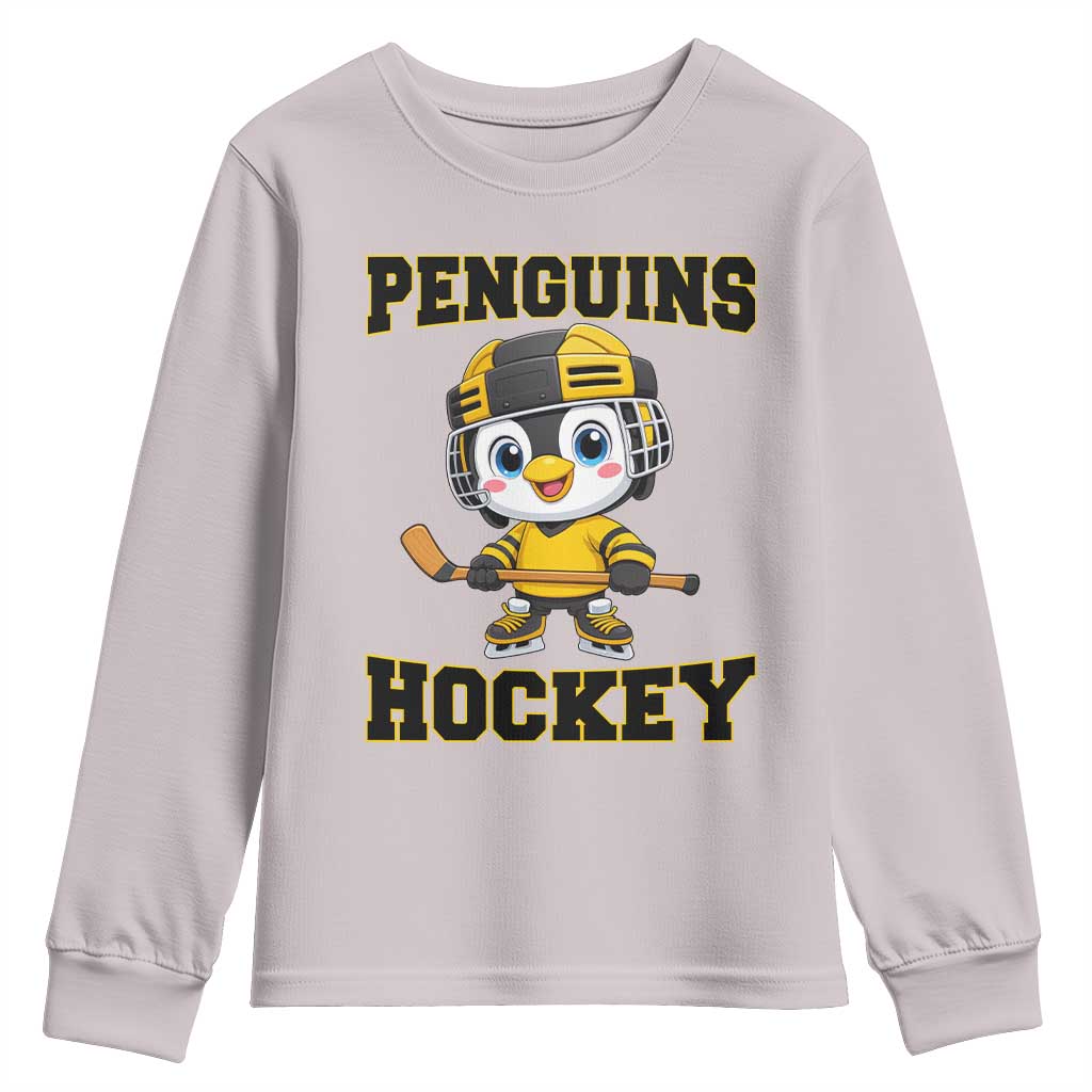 Funny Penguin Playing Ice Hockey Youth Sweatshirt Winter Sports Gift TS12 Ice Gray Print Your Wear