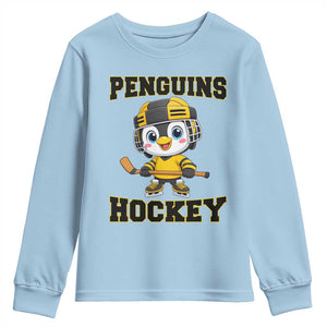 Funny Penguin Playing Ice Hockey Youth Sweatshirt Winter Sports Gift TS12 Light Blue Print Your Wear