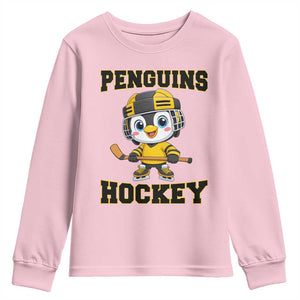 Funny Penguin Playing Ice Hockey Youth Sweatshirt Winter Sports Gift TS12 Light Pink Print Your Wear