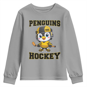 Funny Penguin Playing Ice Hockey Youth Sweatshirt Winter Sports Gift TS12 Sport Gray Print Your Wear