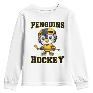 Funny Penguin Playing Ice Hockey Youth Sweatshirt Winter Sports Gift TS12 White Print Your Wear