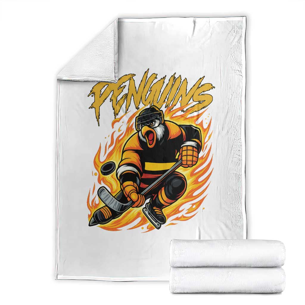 Penguin Playing Ice Hockey Throw Blanket Funny Sports Fan Gift TS12 White Print Your Wear
