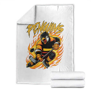Penguin Playing Ice Hockey Throw Blanket Funny Sports Fan Gift TS12 White Print Your Wear