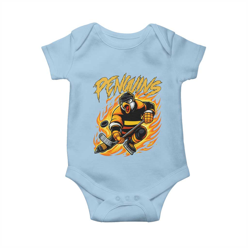 Penguin Playing Ice Hockey Baby Onesie Funny Sports Fan Gift TS12 Light Blue Print Your Wear
