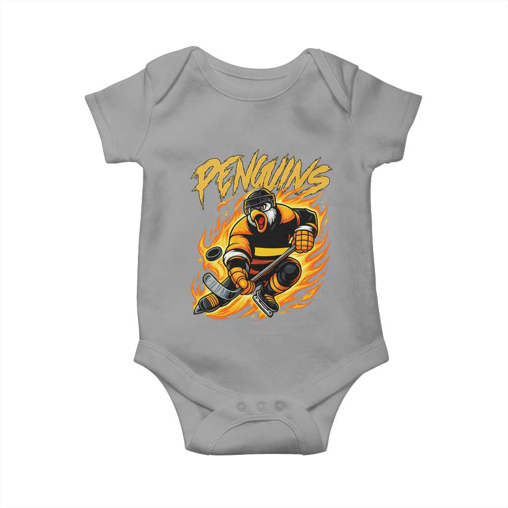 Penguin Playing Ice Hockey Baby Onesie Funny Sports Fan Gift TS12 Sport Gray Print Your Wear