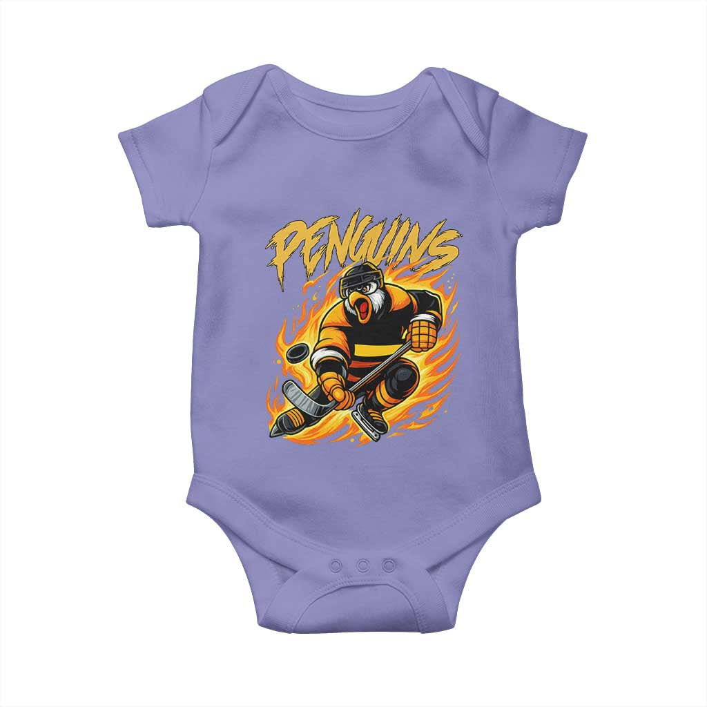 Penguin Playing Ice Hockey Baby Onesie Funny Sports Fan Gift TS12 Violet Print Your Wear