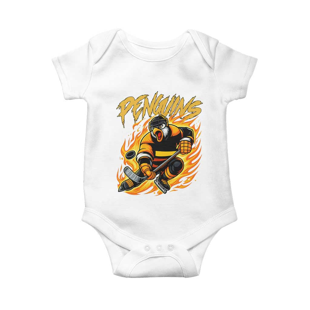 Penguin Playing Ice Hockey Baby Onesie Funny Sports Fan Gift TS12 White Print Your Wear