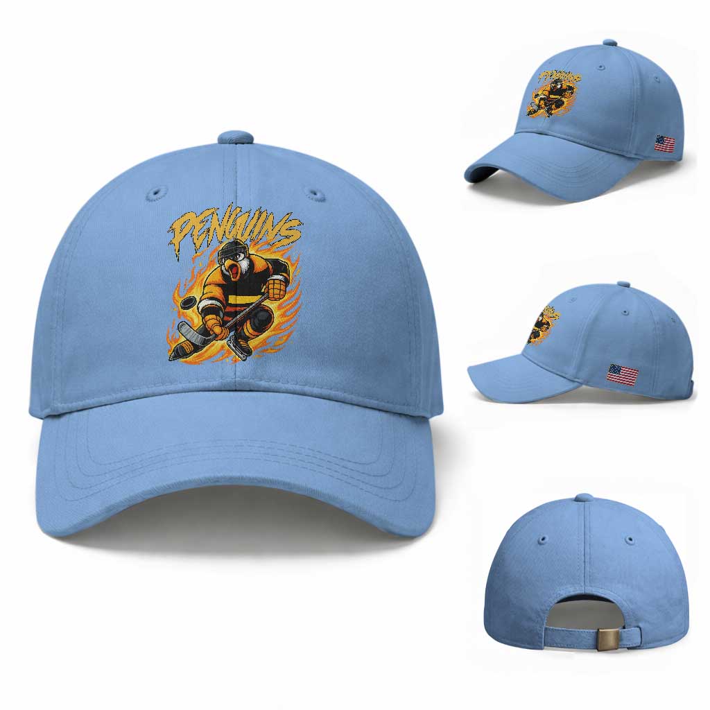 Penguin Playing Ice Hockey Baseball Cap Funny Sports Fan Gift TS12 Baseball Cap Universal Fit Light Blue Print Your Wear