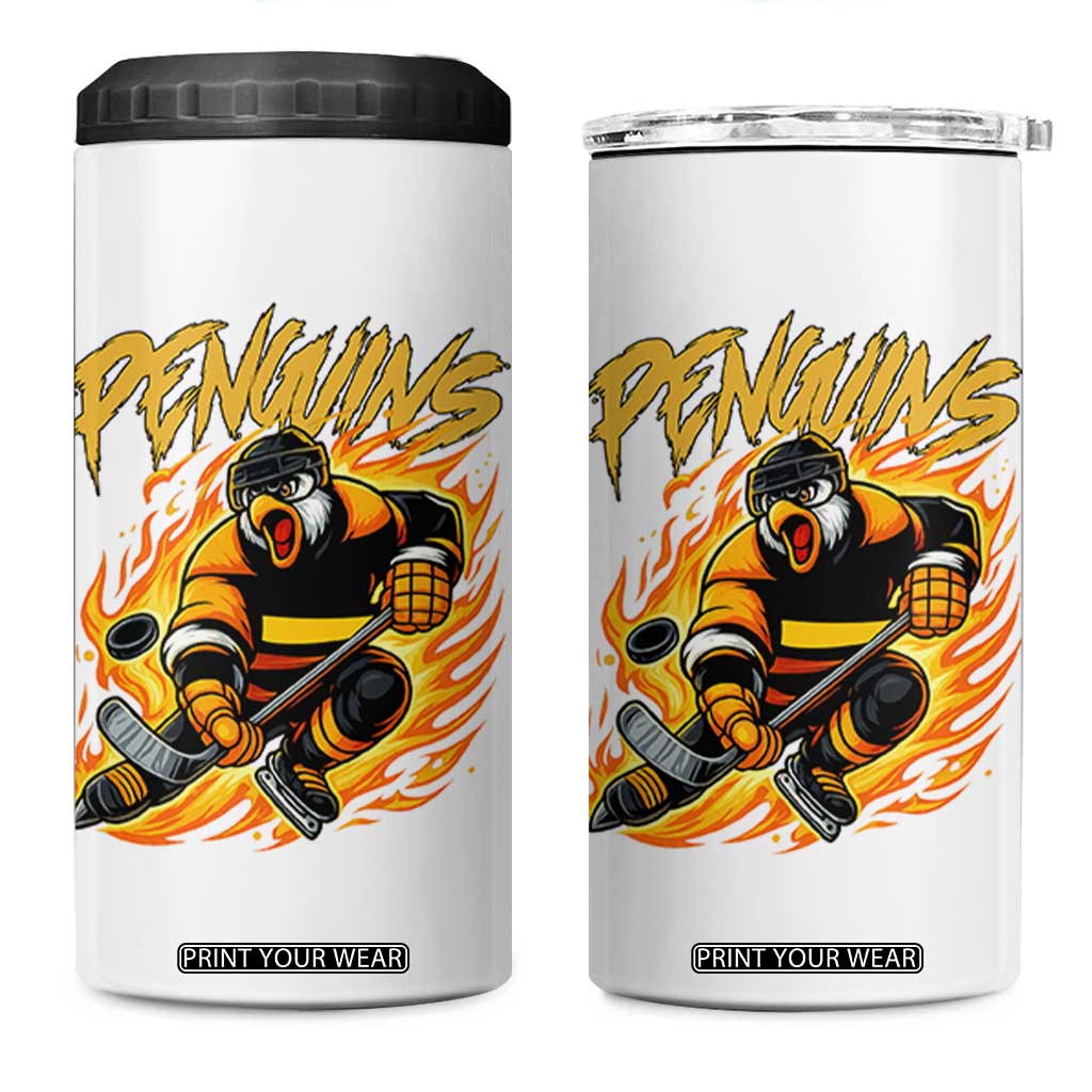 Penguin Playing Ice Hockey 4 in 1 Can Cooler Tumbler Funny Sports Fan Gift TS12 One Size: 16 oz White Print Your Wear