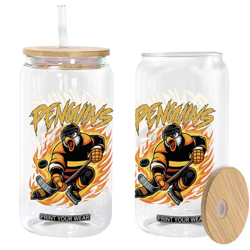 Penguin Playing Ice Hockey Glass Can Funny Sports Fan Gift TS12 Print Your Wear