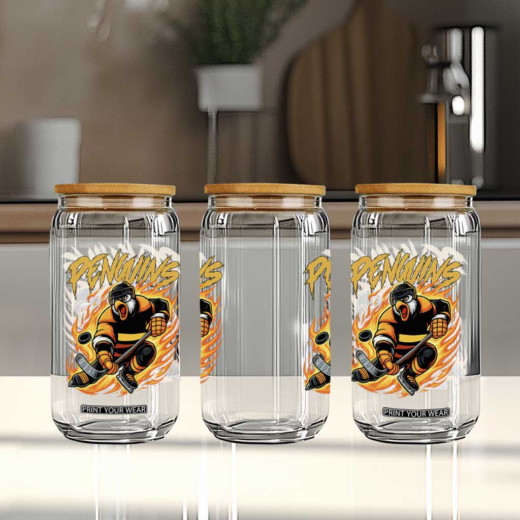Penguin Playing Ice Hockey Glass Can Funny Sports Fan Gift TS12 Print Your Wear