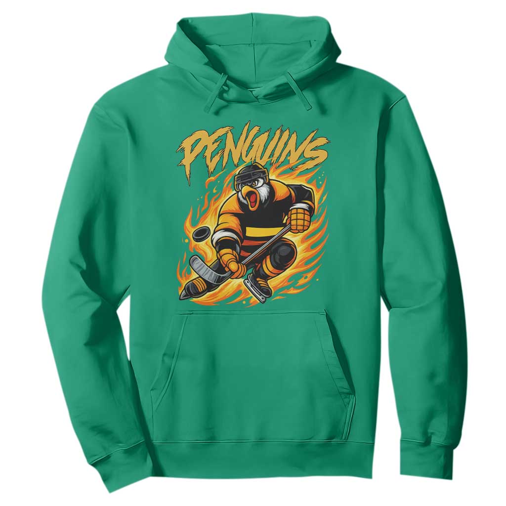 Penguin Playing Ice Hockey Hoodie Funny Sports Fan Gift TS12 Irish Green Print Your Wear