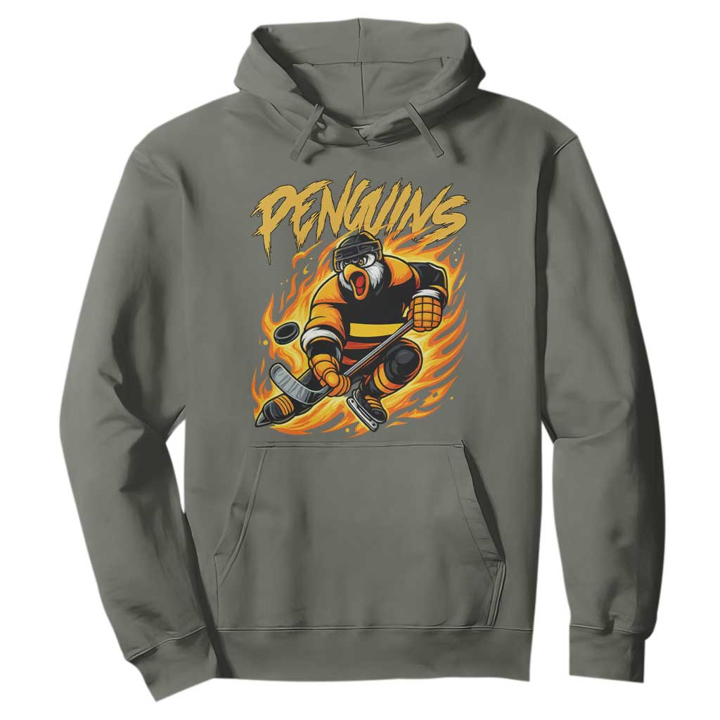 Penguin Playing Ice Hockey Hoodie Funny Sports Fan Gift TS12 Military Green Print Your Wear