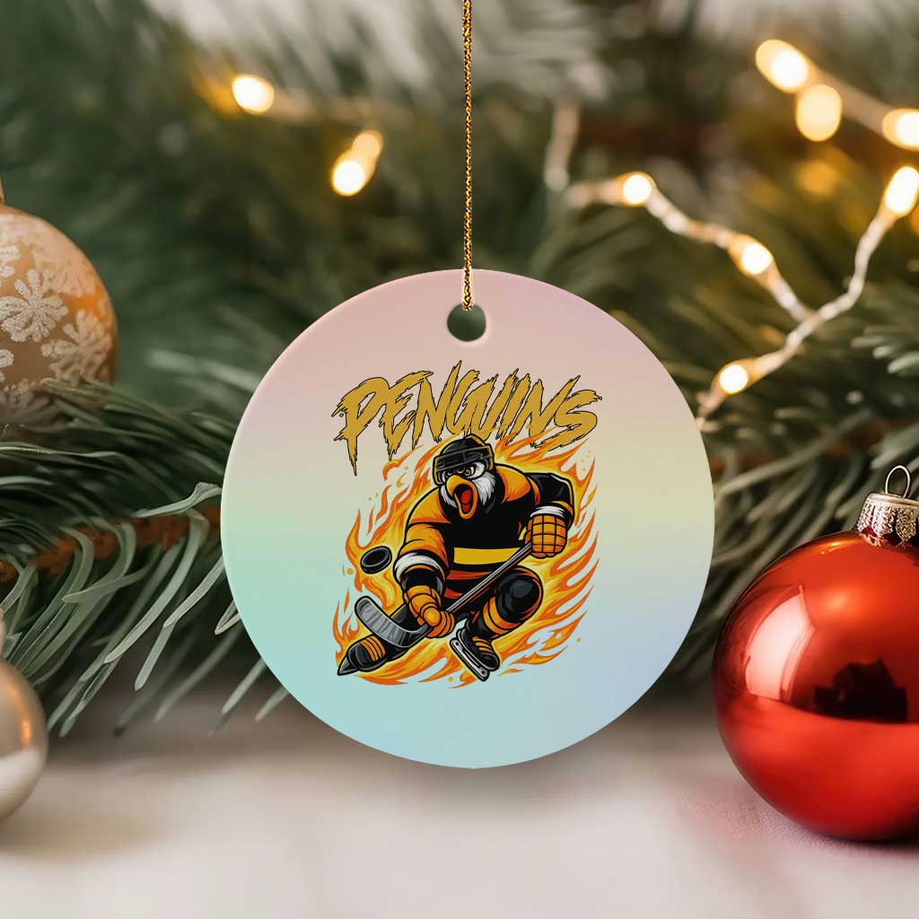 Penguin Playing Ice Hockey Ceramic Ornament Funny Sports Fan Gift TS12 1pc Pastel Print Your Wear