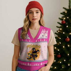 Penguin Playing Ice Hockey V-Neck Knit Sweater Vest Funny Sports Fan Gift TS12 Hot Pink Print Your Wear