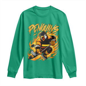 Penguin Playing Ice Hockey Long Sleeve Shirt Funny Sports Fan Gift TS12 Irish Green Print Your Wear
