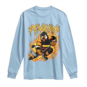 Penguin Playing Ice Hockey Long Sleeve Shirt Funny Sports Fan Gift TS12 Light Blue Print Your Wear