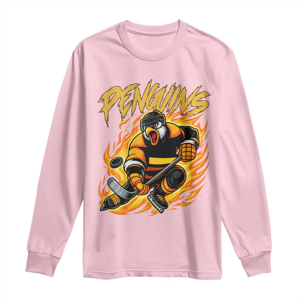 Penguin Playing Ice Hockey Long Sleeve Shirt Funny Sports Fan Gift TS12 Light Pink Print Your Wear