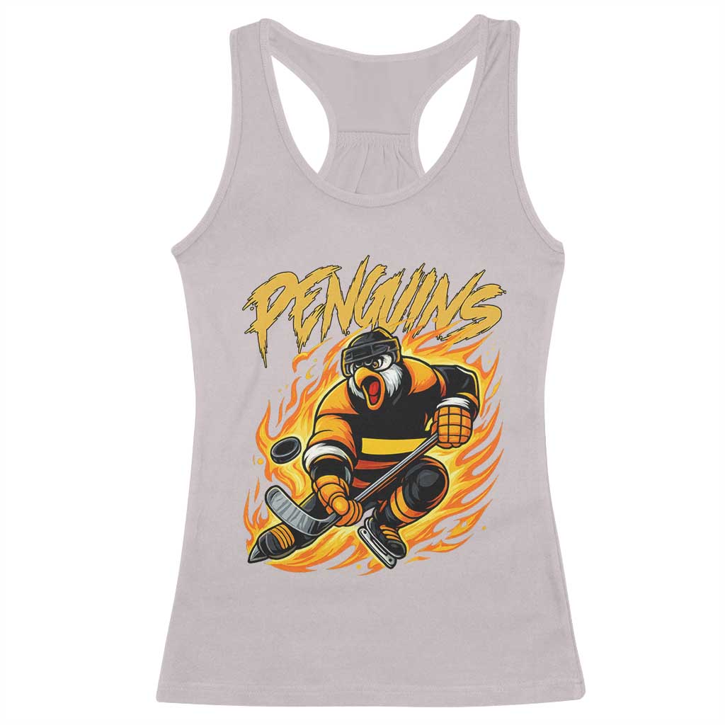 Penguin Playing Ice Hockey Racerback Tank Top Funny Sports Fan Gift TS12 Ice Gray Print Your Wear