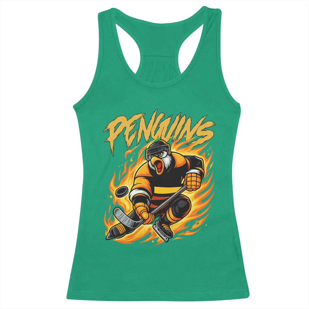 Penguin Playing Ice Hockey Racerback Tank Top Funny Sports Fan Gift TS12 Irish Green Print Your Wear
