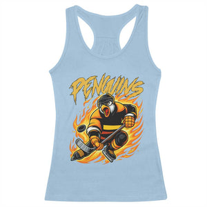 Penguin Playing Ice Hockey Racerback Tank Top Funny Sports Fan Gift TS12 Light Blue Print Your Wear