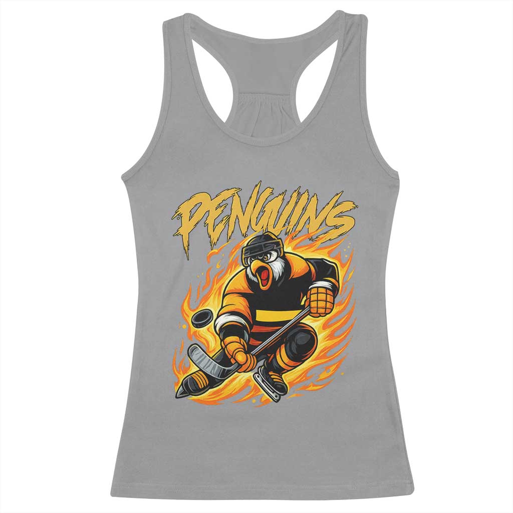 Penguin Playing Ice Hockey Racerback Tank Top Funny Sports Fan Gift TS12 Sport Gray Print Your Wear