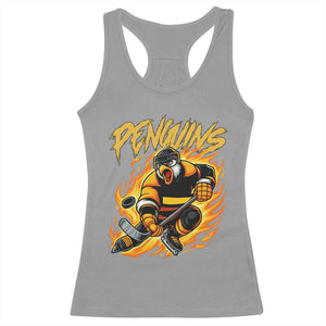 Penguin Playing Ice Hockey Racerback Tank Top Funny Sports Fan Gift TS12 Sport Gray Print Your Wear