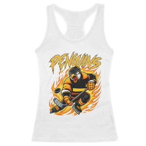 Penguin Playing Ice Hockey Racerback Tank Top Funny Sports Fan Gift TS12 White Print Your Wear
