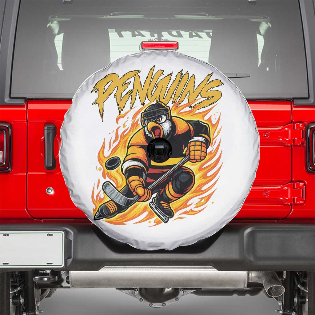 Penguin Playing Ice Hockey Spare Tire Cover Funny Sports Fan Gift TS12 White Print Your Wear