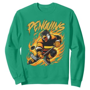 Penguin Playing Ice Hockey Sweatshirt Funny Sports Fan Gift TS12 Irish Green Print Your Wear