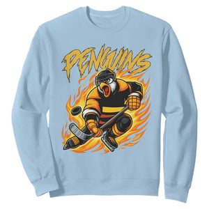 Penguin Playing Ice Hockey Sweatshirt Funny Sports Fan Gift TS12 Light Blue Print Your Wear