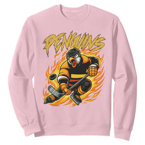 Penguin Playing Ice Hockey Sweatshirt Funny Sports Fan Gift TS12 Light Pink Print Your Wear