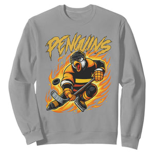 Penguin Playing Ice Hockey Sweatshirt Funny Sports Fan Gift TS12 Sport Gray Print Your Wear