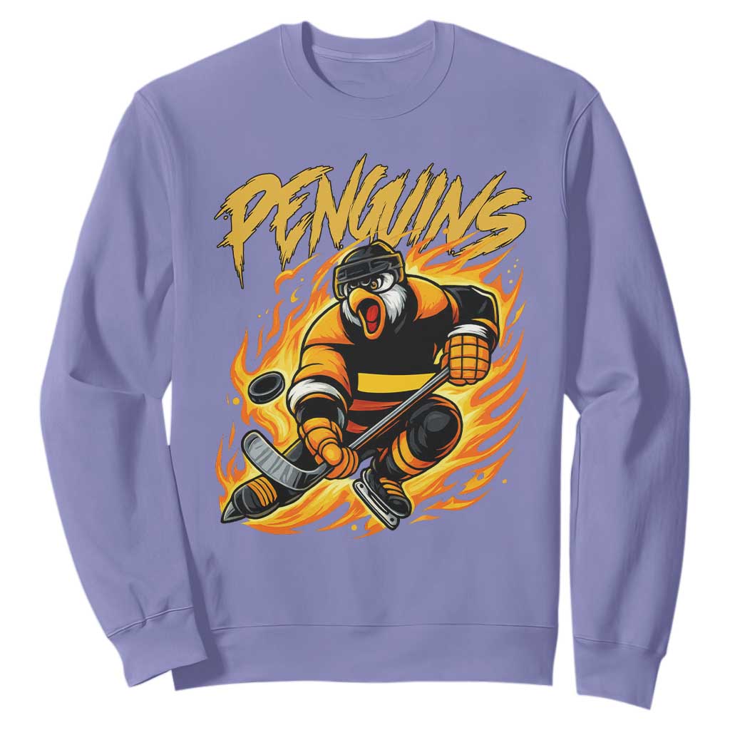 Penguin Playing Ice Hockey Sweatshirt Funny Sports Fan Gift TS12 Violet Print Your Wear